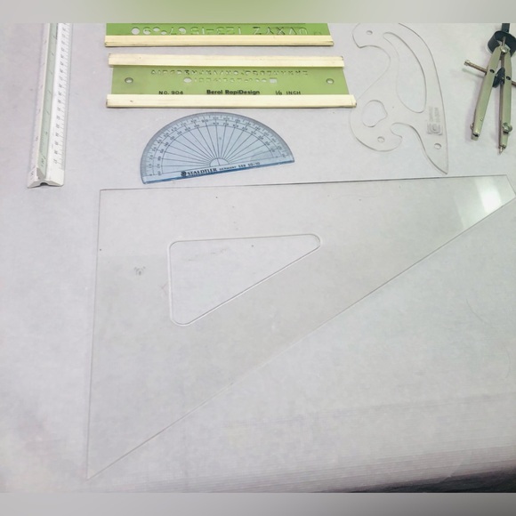 Architectural Drafting Tools Templates Design Drawing Compass 3Side Scale Ruler - Picture 4 of 9